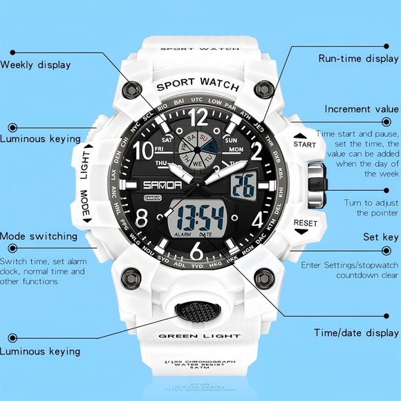 White and Rose Gold Waterproof and Shockproof Sports Watch - Picture 4 of 4